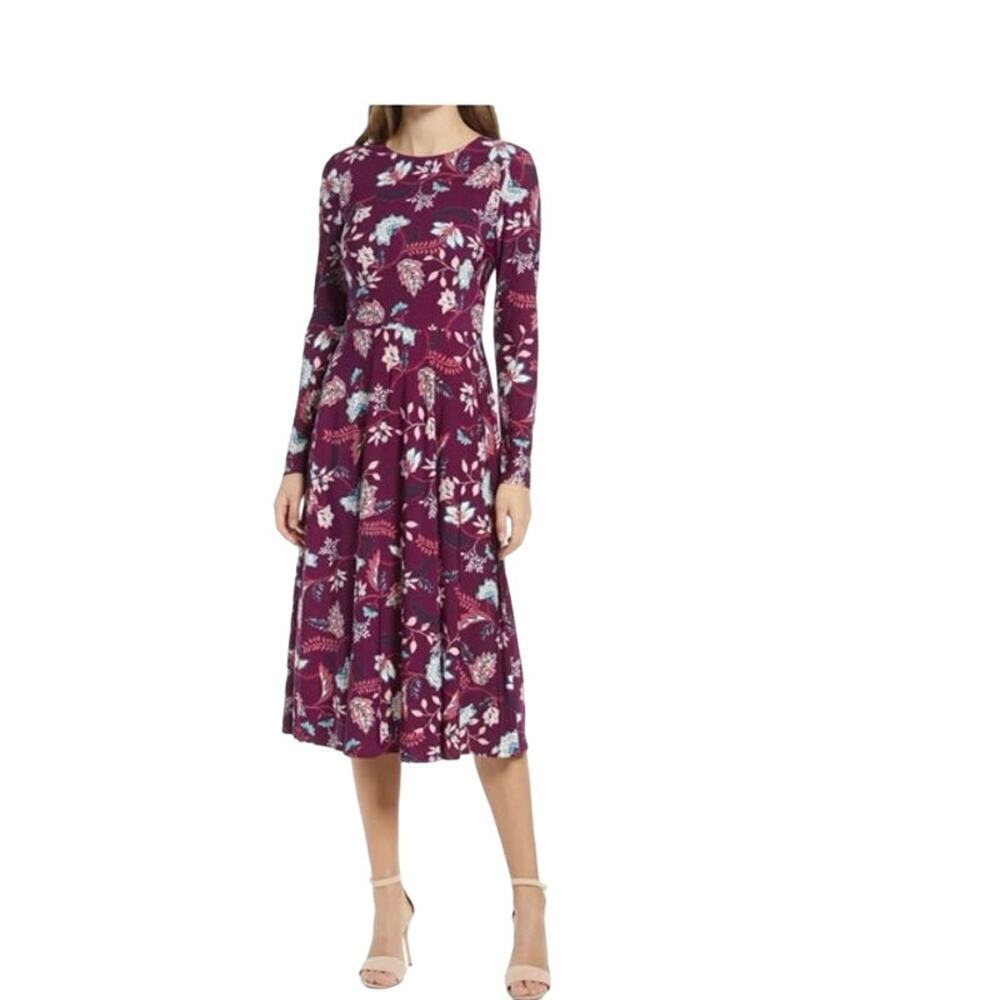 Eliza J Purple Floral Midi Dress
